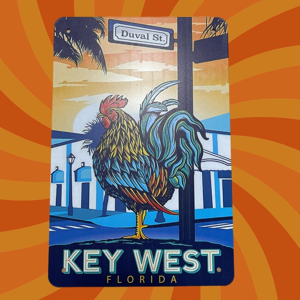 Duval St., Key West Florida Rooster Metal Sign - Chicken, Vintage, Retro, Travel